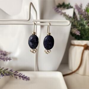 Blue Sodalite Stone Wire-Wrapped Dangle Earrings / Minimalist Gemstone Earrings